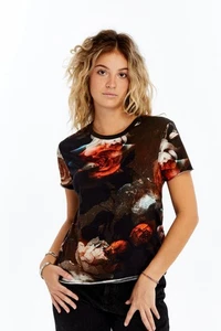 All Saints Womens Bela Rosalie T-Shirt Designer Crew Floral Slim Fit Cotton Tee - Picture 1 of 8