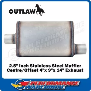 Outlaw 2.5" Inch Muffler T409 Stainless Steel Centre/Offset 4"x 9"x 14" Exhaust - Picture 1 of 8