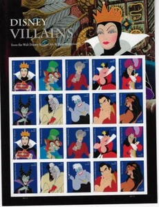 US SCOTT 5213 - 5222a SHEET OF 20 DISNEY VILLIANS STAMPS FOREVER MNH - Picture 1 of 1