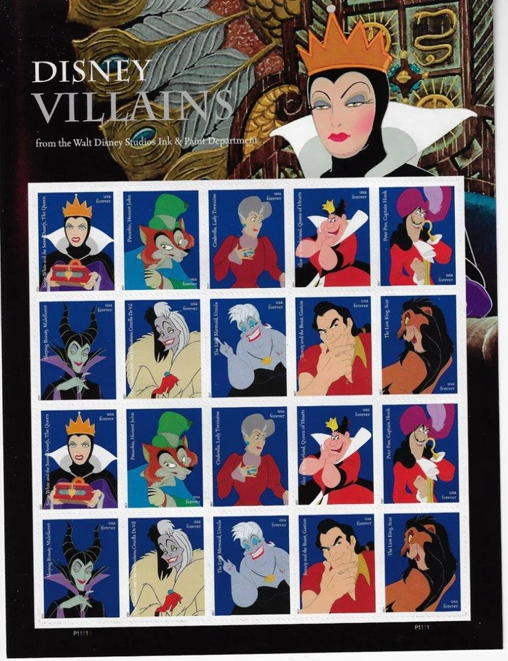 US SCOTT 5213 - 5222a SHEET OF 20 DISNEY VILLIANS STAMPS FOREVER MNH - Image 1 of 1