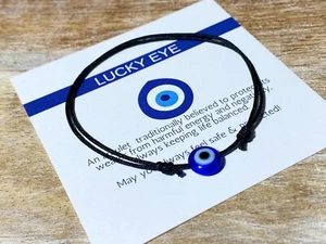 Blue Evil Eye Adjustable Bracelet Amulet Protection Good Luck Mens Women Gift - Picture 1 of 12