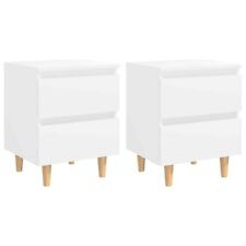 2 x Bedside Cabinets with Solid Wood Legs White 40x35x50 cm - 2 Cabinets