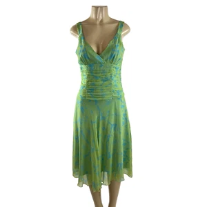 Vestido Vintage Y2K Talla 6 Seda Superposición Verde Azul Floral Fairycore Acanalado Rom Com - Imagen 1 de 11
