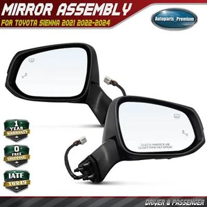 Espejo retrovisor eléctrico plegable manual 2 piezas con luz de charco de memoria para Toyota Sienna 2021-2024 - Imagen 1 de 12