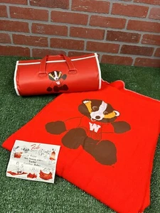 Vintage Wisconsin Badgers Faribo Picnic Blanket and Carrier M&I Bank of Madison - Picture 1 of 10