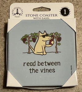 “Read Between The Vines” Stone Coaster Cork Back w/Easel 4x4” NIP - Picture 1 of 2