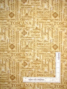 Tuscan Delight Wine Vineyard Words Cotton Fabric Wilmington 1.2 Yards - Picture 1 of 1