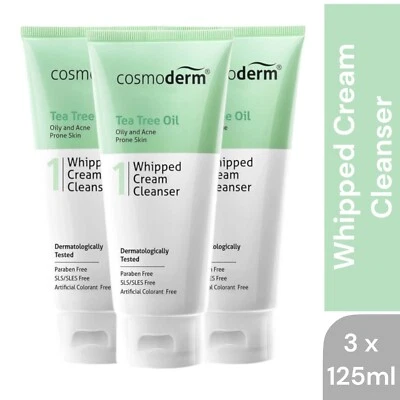 Cosmoderm Tea Tree Oil Whipped Cream Cleanser-Oily & Acne Prone Skin (3 x 125ml) - Image 1 of 4