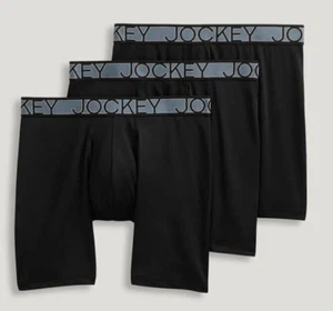 Paquete de 3 calzoncillos boxer Jockey Active de microfibra de pierna larga para hombre/negro - Imagen 1 de 8