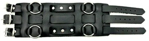 Black Genuine Leather Wide Three Buckle Watch Band Biker Motorcycle Made In USA - Picture 1 of 1