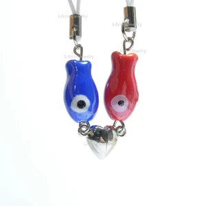 Matching Ceramic Fish Keychain Phone Strap Magnetic Heart Cute Friendhip Set - Picture 1 of 11