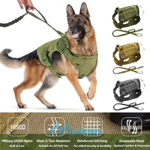 Tactical Military Dog Harness With Handle No Pull Vest Leash Set For Working Dog - Picture 1 of 40