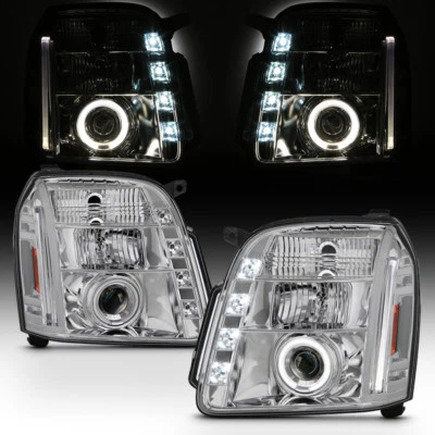 2007-2013 GMC Yukon Denali LED Running DRL Halo Projector Headlights Headlamps - Image 1 of 4