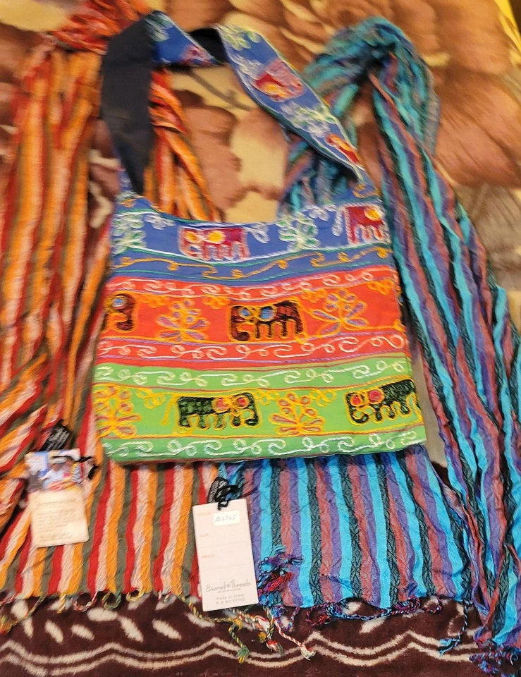 Шарф / надежном x 2 священные нити индийский (вискоза) и наплечная сумка (хлопок) - Изображение 1 из 4