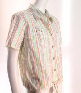 Alfred Dunner Petite Striped Camp Shirt Knotted Waist Top New 10P 10 P T577 - Imagen 1 de 6