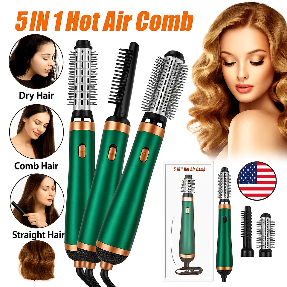 Cepillo Secador de Pelo Cabello Peine Voluminizador Alisador Caliente 5 en 1 EE. UU. Foto 1 de 4