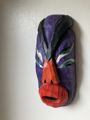 Tom Cramer madera tallada bellas artes máscara pared escultura 4 ojos artista firmado 1995 NW Foto 1 de 4