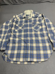 Vintage Pendleton Flannel Shirt Mens Large Blue 1970s Shadow Plaid Read Desc - Picture 1 of 16