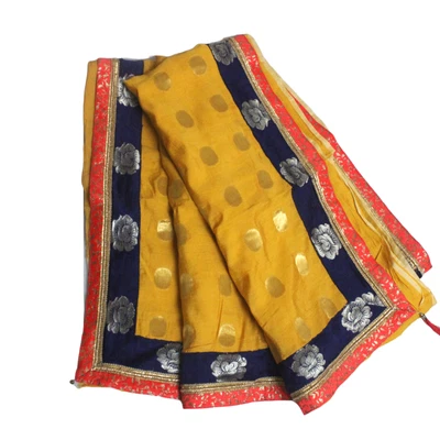 Wedding Saree Sewing Dress Indian Vintage Used Craft Fabric Yellow Sari Material - Image 1 of 4