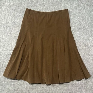 Vintage 90s Investments Zip Pleated Bottom Pull-On Faux Suede Skirt Brown Size L - Picture 1 of 10