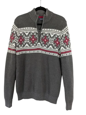 Suéter Izod Para Hombres Calce Clásico Fairisle Cuarto Cremallera Vacaciones Talla M Gris Foto 1 de 4