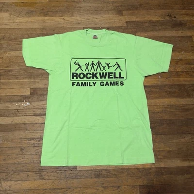 Camisa Rockwell Games Vintage Anos 90 Verde Limão Fruit Of The Loom Ponto Único GG - Imagem 1 de 4