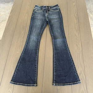 BKE Buckle Jeans Womens 24x29 Flare Mid Rise Dark Blue Stretch Premium Denim - Picture 1 of 12