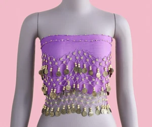 Sommer lila & gold Perlen Bikini Cover Up Größe Small Medium durchsichtig Perlen Rock - Bild 1 von 8