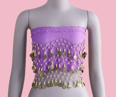 Falda de bikini de verano púrpura y dorado con cuentas talla pequeña mediana con cuentas transparentes Foto 1 de 4