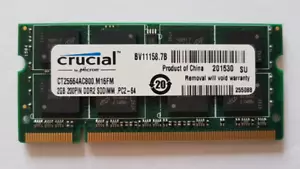 Memory RAM ~ 2GB PC2-6400S 800MHz DDR2 SODIMM ~ by Crucial ~ For Laptop ~ Used - Picture 1 of 8