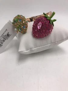 $68 Betsey Johnson Fruity Petals Bangle Green Apple Strawberry Hinged #53 - Picture 1 of 8