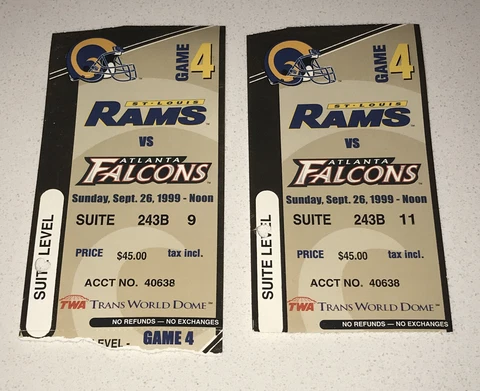 9/26/99 Rams NFL Falcons Trans World TWA Dome Ticket Stub SUPER BOWL Year Cover