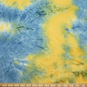 Blue, Yellow and Green Tie Dye Print Lightweight Poly Spandex Fabric - Picture 1 of 10