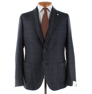 L.B.M. 1911 NWT 100% Wool Sport Coat Size 52R (42R US) In Blue w/ Brown Plaid - Picture 1 of 12