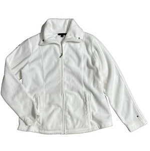 Tommy Jacket White Fleece Full Zip Snap Down Collar Pockets Retro Coat XL - Picture 1 of 14