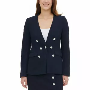 CALVIN KLEIN Women's Textured Double-breasted Lined Blazer Jacket Top TEDO - Picture 1 of 2