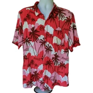 Coca Cola Hawaiian Mens Shirt XXL Red Palm Button Up Tropical Aloha Coke Retro - Picture 1 of 8