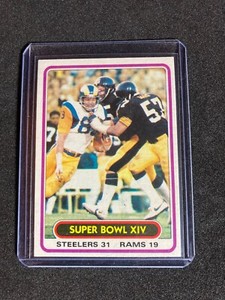 1980 Topps Football Card Super Bowl XIV Steelers & Rams #494