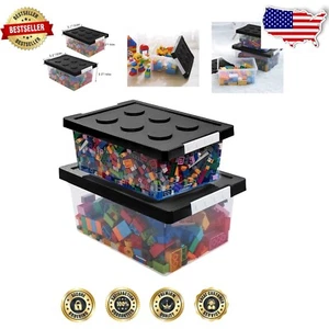 Durable Plastic Storage Bins - Stackable Toy Organizers with Building Baseplates - Picture 1 of 9