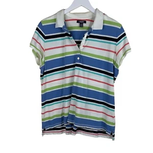 CHAPS Womens Shirt Size L Polo Multicolor Striped Collar Short Sleeve - Picture 1 of 10