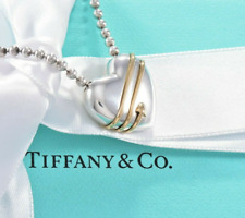 Vintage 1994 Tiffany & Co 18k Gold Silver Heart Arrow Pendant Bead Necklace Rare