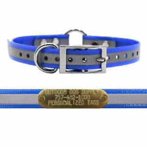 Hunting Dog Reflective Name Collar 3/4" D & O Ring & Custom Brass Tag ID Plate