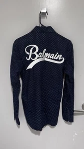 Balmain Men’s Shirt Paris Classic Long Sleeve Shirt Button Up Blue White - Picture 1 of 10