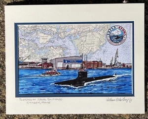 Portsmouth Naval Shipyard art print Kittery ME US Navy Virginia class submarine - Picture 1 of 3