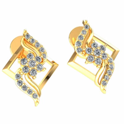 Pendientes cuadrados de diamantes de corte redondo natural de 0,15 quilates de oro de 14 quilates para dama Foto 1 de 4