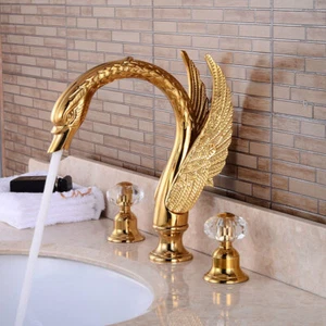 Grifo mezclador de bañera de cristal de latón dorado cisne 3 piezas grifo - Imagen 1 de 7