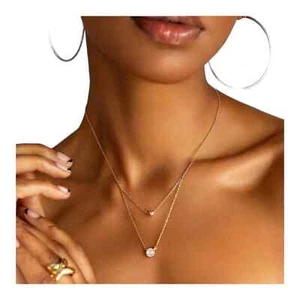 Marilyn Schiff Double Layered Necklace Gold Tone Jewelry Pendant Crystal New - Picture 1 of 3