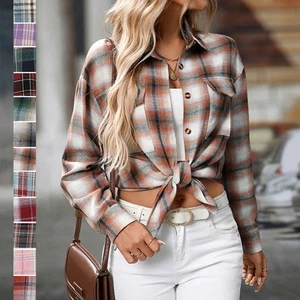 Long Sleeve Shirt Casual Women Shirt Classic Outerwear Lapel Design Retro Look - Picture 1 of 176