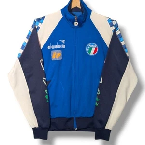 Diadora Italy Track Jacket Mens Small 1990 Football Tracksuit Top Blue Italia - Picture 1 of 19