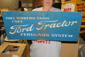 Vintage 1950's This Modern Farm Uses Ford Tractor Ferguson System 30" Metal Sign - Picture 1 of 2